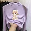 Camiseta de manga larga con forro polar para niña para otoño e invierno, top cálido cepillado de cuello semi-alto para niños