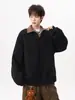 Camiseta gris de peso pesado con cuello camisero, diseño de manga larga estilo americano, marca de moda, sudadera de dos piezas simulada, top casual holgado para hombre