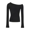 Tejido de hilo de núcleo, suéter de punto off-shoulder otoño/invierno 2026, de manga larga, ajustado y top de hombros descubiertos