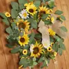 Corona Artificial de Eucalipto y Girasol Transfronteriza Colgante de Pared de Primavera y Verano Decoración de Flores Falsas Hogar Sala de Estar Marco de Puerta Corona de Pared