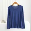 2024 Nuevo Estilo Camiseta Básica Fina de Manga Larga para Mujer Primavera y Otoño Modal Cuello en V Camiseta Interior Holgada Todo Fósforo Color Sólido Top