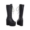 Botas de Mujer Impermeables con Plataforma y Cordones, Tallas 36-44, Estilo Europeo y Americano, Botas Martin de Caña Alta para Mujer Transfronterizas, Punta Redonda, Charol, Talla Grande, Suela Gruesa