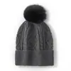 Chapéu de Cashmere para Mulheres 100% Cashmere Puro Novo Estilo da Moda com PomPom e Ponto Trançado Versátil Cor Sólida Chapéu de Tricô Quente