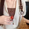 Cuerda de Cuero Resina Incrustada Pedrería Forma de Corazón Flor Cuadrado Collar Estilo Étnico Retro Cadena para Suéter Sentido del Diseño Collar de Nicho Accesorios Mujer