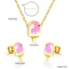 Conjunto Popular Lindo de Aretes y Collar de Helado de Cereza Transfronterizo, Aretes Dulces y Delicados, Conjunto de Joyería de Acero Inoxidable para Mujeres