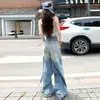 Jeans Casual Retro Novo de Verão Azul Claro de Perna Larga para Mulheres 2026 Calças Retas Soltas de Cintura Alta Emagrecedoras