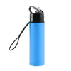 Botella de agua plegable de silicona transfronteriza para ciclismo al aire libre, vaso de agua deportivo, anticaída, botella de agua deportiva plegable de silicona de grado alimenticio