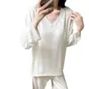 Pijama de Algodón Colorido para Mujer en Primavera y Otoño con Almohadillas en el Pecho, Mono de Manga Larga y Pantalones, Estilo Coreano Estilo Perezoso Ropa Casual para el Hogar