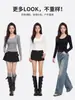 Camiseta Básica Lisa de Gola Redonda para Mulheres, Novo Estilo Outono, Esticável Slim Fit, Ombro Regular, Manga Longa, Emagrecedora, Top Base Versátil