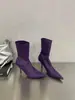 Botas de Cano Curto Stretch Apontadas Salto Agulha Chuyuji para Mulheres, Botas de Tornozelo Emagrecedoras de Outono e Inverno, Multicoloridas, Adequadas para Combinar com Saias