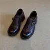 Mocasines de piel estilo británico para mujer, hebilla versátil, talla pequeña, suela gruesa, que aumenta la altura, zapatos de una sola pieza, tacón grueso, zapatos pequeños de piel
