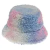 Chapéu de Pescador Tie-dye Estilo Ins Europeu e Americano Moda Outono e Inverno Aconchegante Quente Bonito Lã de Cordeiro à Prova de Vento para Viagem Chapéu Balde para Mulheres