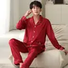 Pijama Rojo para Hombre Seda de Hielo Primavera y Otoño Familia Año Boda de Invierno Nuevo Satén de Seda Ropa de Casa Traje para Hombre