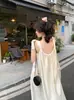 Verano Dulce 2025 Nuevo Estilo Adelgazante Moderno Estilo Suave Blanco Crudo Vestido de Tirantes de Longitud Media Chic para Mujer