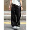 Jeans Preto Retrô Americano com Rebites Masculino Feminino High Street Senso de Design Solto Emagrecedor Caimento Longo Pronta Entrega Dropshipping