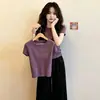 Blusa de tricô feminina de verão, fina, slim fit, gola semi-alta, manga curta, única e super estilosa