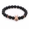 Pulsera elástica de una vuelta de 8 mm de piedra negra esmerilada con microincrustaciones de búho, explosiones europeas y americanas, pulsera personalizada en stock al por mayor