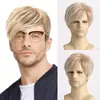 Nuevas Pelucas Transfronterizas 2026, Estilo Europeo y Americano, Pelucas Sintéticas Cortas Color Dorado Claro para Hombre, En Stock Venta Directa del Fabricante