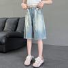 Pantalones Vaqueros Sueltos de Pierna Ancha de Longitud Media para Niñas Verano 2025 Nuevos Pantalones para Niños Estilo Coreano Casual Hasta la Rodilla Transfronterizos