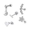 Conjunto de 5 Pares de Brincos Geométricos de Aço Inoxidável com Zircônia Amazon Cross-Border Europeu e Americano Joias para Piercing Brincos de Dente Torcido Prateados