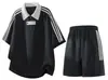 Camisa Polo Listrada Color Block Americana Masculina Manga Curta Verão Casual Juventude Shorts Esportes Conjunto Solto Duas Peças