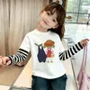 Camiseta Infantil Manga Longa Outono Desenho Animado Falsa Duas Peças Algodão Puro Listrado Patchwork Mangas Gola Redonda Camada Base Versátil Infantil