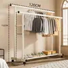 Perchero Móvil de Doble Barra Extra Grueso para Dormitorio, Perchero Extra Grueso, Perchero de Pie para Hogar, Dormitorio, Balcón, Diseño Simple