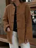 Traje Tang de veludo fosco abotoado estilo chinês para mulheres, novo casaco casual solto com gola redonda estilo chinês de camurça sintética para outono e inverno de 2026