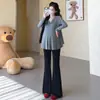 Conjunto de Maternidad Otoño 2026 Nuevo Estilo Coreano Top Holgado Cola de Pescado que Cubre el Vientre + Pantalones Acampanados