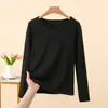 Camiseta Camada Base Térmica Gola Redonda Nano Fleece para Mulheres Manga Longa Slim Fit Roupa Íntima Versátil Roupa de Outono Top