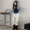 Conjunto de Roupa para Meninas Primavera e Outono 2026 Novo Casual Estilo Coreano para Meninas Mais Velhas, Conjunto de Suéter Falso Duas Peças Cinza-Azulado, Tendência