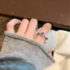 Anel elástico quadrado de zircônia pérola em forma de coração estilo ins coreano, design de nicho, luxo leve feminino, anel elegante e de alta qualidade