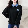 2023 Primavera Nueva Moda Sudadera de Solapa de Material en Contraste para Mujer Manga Larga Hombro Caído Recta Casual Temperamento Sudadera Trendy