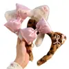 Diadema de Peluche con Orejas de Gato y Lazo con Estampado de Leopardo Dulce y Fresca para Mujer, Pinza para el Cabello de Dibujos Animados Linda, Diadema para Lavarse la Cara para Otoño e Invierno