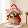 Cesta de Florero Roja de Mimbre Portátil Transfronteriza, Cesta de Ratán, Cesta de Empaque para Tienda de Regalos Souvenir, Cesta para Arreglo Floral de Floristería del Día del Niño
