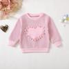 Top de Lana de Manga Larga Rosa con Corazón Lindo para Bebé Niña Transfronterizo E2549B Kidsren