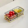 Prato de frutas de vidro de luxo leve, prato criativo dividido para lanches na sala de estar da casa, prato de lanches de frutas secas, prato de sobremesa, prato de frutas e doces