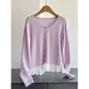 2026 Patchwork de Lana Falso Dos Piezas Manga Larga Tejido Suéter Abrigo Cárdigan Mujer Venta al por Mayor H08AS61552