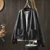 Chaqueta de Cuero PU con Cuello Alto y Doble Bolsillo para Mujer, Corte Holgado, Tallas Grandes, Estilo Primavera, Cardigan Versátil Casual Coreano tipo Baseball