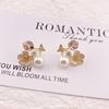 Pendientes de mariposa con camelia francesa, aguja de plata S925, pendientes de moda sencillos y avanzados, pendientes versátiles con perlas de cristal.