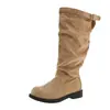 Design de Salto Bloco Salto Grosso Cano Alto Botas Martin Botas Femininas Outono Europeu Inicial Camurça Cáqui Botas Emagrecedoras Botas de Cavaleiro