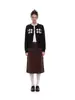 Suéter cárdigan de punto retro de alta gama con patrón de rombos negros para mujer, corte ajustado, top adelgazante para otoño e invierno