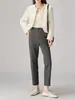 Pantalones casuales de pierna recta de talle alto y corte slim nuevos de primavera 2024 para mujer blancos