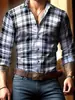 Camisa masculina de manga longa para comércio exterior transfronteiriço com estampa digital xadrez de bolinhas casual business com colarinho