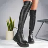 Botas de Cuero Largas Europeas y Americanas de Talla Grande para Mujer, Suela Gruesa, Elásticas, Estilo Caballero, Punta Redonda, Adelgazantes, Tacón Alto, Comercio Exterior