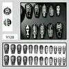 Halloween Blanco y Negro Pintado a Mano Calavera Huesos Armadura Portátil Subcultura Oscura Ballet Largo Uñas Postizas Mayoreo