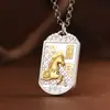 Ciervo Dorado Rey Plata Pura 999 Martillado Plata Lisa Chapado en Oro Vintage Gota de Aceite Año Zodiacal del Caballo Carácter de Bendición Colgante Cuadrado Collar