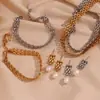 Moda Europea y Americana Nuevo Diseño de Nicho Pendientes Acero Inoxidable Chapado en Oro de 18K Cadena Tejida a Mano Pulsera Brazalete Collar