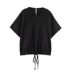 Roupas Femininas Transfronteiriças 2026 Moda Europeia e Americana Conjunto de Top de Linho Solto com Amarração e Gola Redonda + Calça Feminino B56329/28