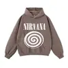 Moletom com Capuz Estilo de Rua Vintage Europeu e Americano Outono e Inverno Moletom com Estampa de Redemoinho de Banda Design de Moletom com Caimento Solto